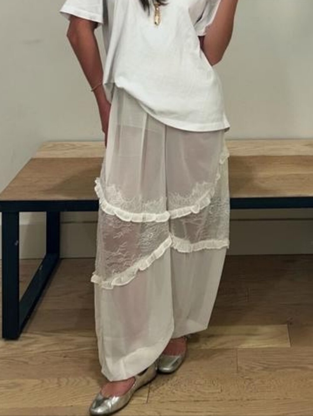 Anthropologie Sheer White Boho Lace Tiered Balloon Pants